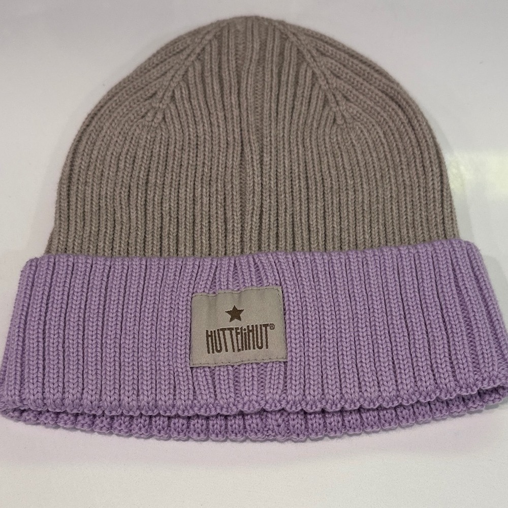 Huttelihut Kids Wool Beanie Hat Taupe Purple 2-4Y 460581 NWT